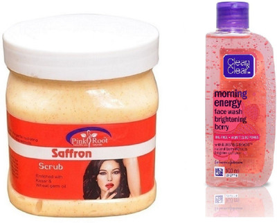 

Pink Root SAFFRON SCRUB 500ML WITH CLEAN & CLEAR BRIGHTENING BERRY FACE WASH(Set of 2)