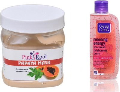 

Pink Root PAPAYA MASK 500ML WITH CLEAN & CLEAR BRIGHTENING BERRY FACE WASH(Set of 2)
