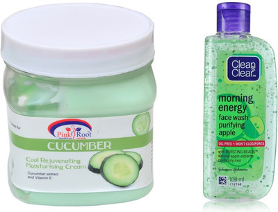 

Pink Root CUCUMBER CREAM 500ML WITH CLEAN & CLEAR APPLE FACE WASH(Set of 2)