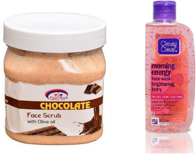 

Pink Root CHOCOLATE SCRUB 500ML WITH CLEAN & CLEAR BRIGHTENING BERRY FACE WASH(Set of 2)