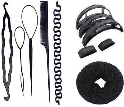 

JAGTEK Hair Combo Of 11 pcs , 4 pcs Hair Styling DIY tool kit , 1 pcs Medium Hair Donut , 5 pcs Hair Volumizer , 1 pcs hair braid tool(Set of 11)