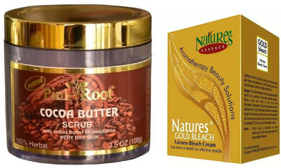 

Pink Root COCOA BUTTER SCRUB 100G WITH NATURE'S ESSENCE 43G GOLD BLEACH(Set of 2)
