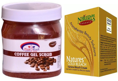 

Pink Root COFFEE SCRUB 500ML WITH NATURE'S ESSENCE 43G GOLD BLEACH(Set of 2)