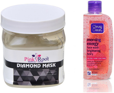 

Pink Root DIAMOND MASK 500ML WITH CLEAN & CLEAR BRIGHTENING BERRY FACE WASH(Set of 2)
