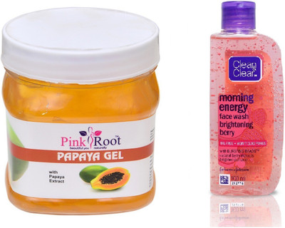 

Pink Root PAPAYA GEL 500ML WITH CLEAN & CLEAR BRIGHTENING BERRY FACE WASH(Set of 2)