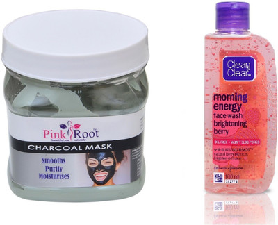 

Pink Root CHARCOAL MASK 500ML WITH CLEAN & CLEAR BRIGHTENING BERRY FACE WASH(Set of 2)