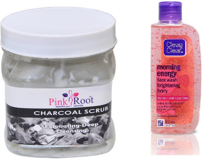 

Pink Root CHARCOAL SCRUB 500ML WITH CLEAN & CLEAR BRIGHTENING BERRY FACE WASH(Set of 2)