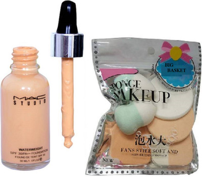 

big Basket sponge puff combo with mac studio water weight foundation(Set of 2)