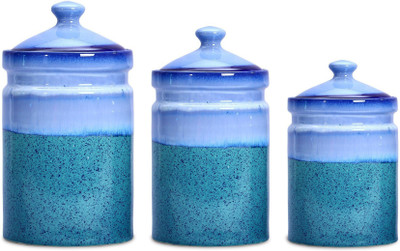 

Caffeine Barni Combo Ceramic in Blue Studio (1 Large, 1 Medium & 1 Small Size) (Set of 3) - 3500 ml, 2500 ml, 2000 ml Stoneware Grocery Container(Pack of 3, Blue)