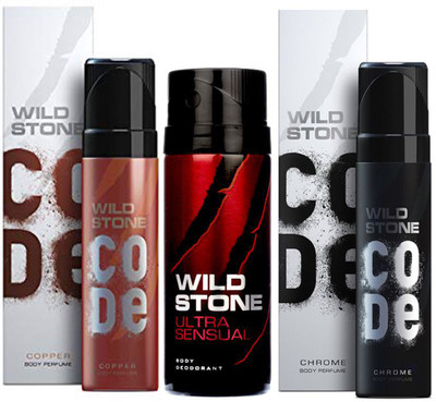 

Wild Stone CODE CHROME DEODORANT 120 ML+ ULTRA SENSUAL DEODORANT 150 ML+ CODE COPPER DEODORANT 120 ML Deodorant Spray - For Men(120 ml, Pack of 3)