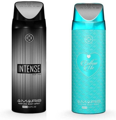 

Amaris Intense & Follow Me Perfume Body Spray - For Men & Women(100 ml, Pack of 2)