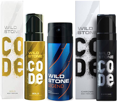 

Wild Stone CODE GOLD DEODORANT 120 ML+ LEGEND DEODORANT 150 ML+ CODE CHROME DEODORANT 120 ML Deodorant Spray - For Men(120 ml, Pack of 3)