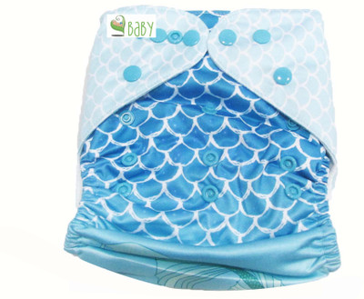 

VBaby Mermaid Cloth REUSABLE Nappy Organic Fabric Washable, Premium Cloth With 1 Cotton Insert Lining 0-2 Years - M