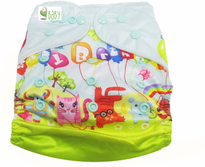 

VBaby Happy Birthday Cloth REUSABLE Nappy Organic Fabric Washable, Premium Adjustable Cloth With 1 Cotton Insert Lining 0-2 Years - M