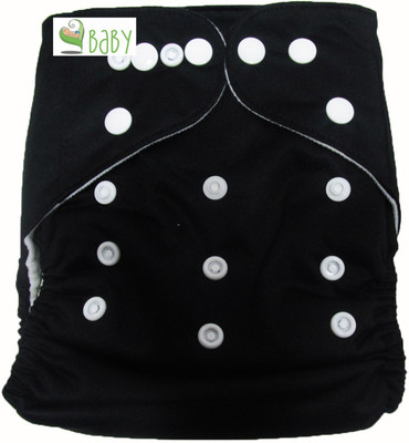 

VBaby Black Cloth REUSABLE Nappy Organic Fabric Washable, Premium Adjustable Cloth With 1 Cotton Insert Lining 0-2 Years - M