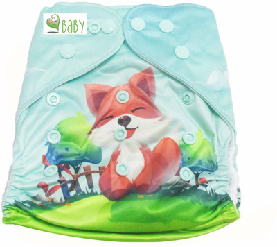 

VBaby Fox Cloth REUSABLE Nappy Organic Fabric Washable, Premium Adjustable Cloth With 1 Cotton Insert Lining 0-2 Years - M
