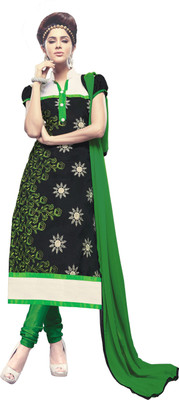 

Khushali Chanderi Self Design, Embroidered Salwar Suit Dupatta Material(Un-stitched), Black;green