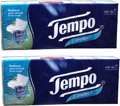 

Tempo Protect Handkerchief 4 Ply - 10 Packs, (10 Packs X 2)(Pack of 180)