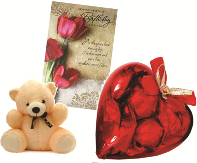 

Skylofts Cute Acrylic Heart Chocolate Gift Pack With A Cute Teddy And Birthday Card Combo(60gms)