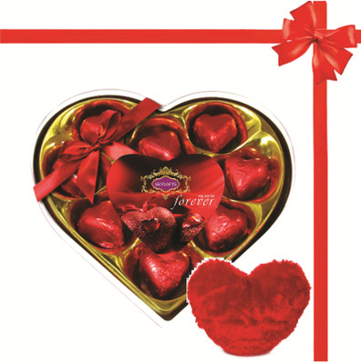 

Skylofts Heart with Heart shaped chocolates and a cute heart stuff toy Combo(100gms)