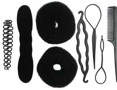 

NERR ™ 8Pc. Set Braid Maker + Juda Maker + Juda Puff Donut + Hair styling Tools combo Hair Accessory Set (Black) Hair Accessory Set(Black)