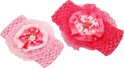 

Sanjog Girl Designs Pink And White Baby and Toddler Kitty Design Headband-Pack 2 Head Band(Pink)