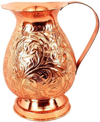 IndianArtVilla 1.8 L Water Big Royal Leaf Design Jug Copper IndianArtVilla Pitchers