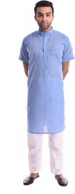 Royal Heritage Men Solid Straight Kurta(Blue)