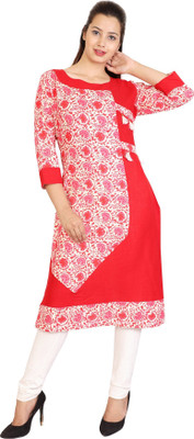 CRAB Casual Printed, Floral Print Women Kurti(Red) Flipkart