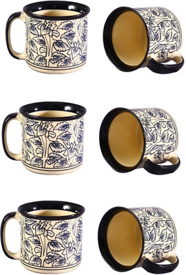 

caffeine Black Peru Ceramic Mug(550 ml, Pack of 6), Beige;black