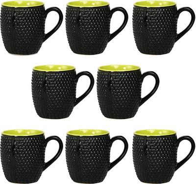 

caffeine Coffee Ceramic/Stoneware in Black Bubble & Green (Set of 8) Handmade Ceramic Mug(300 ml, Pack of 8), Red;yellow