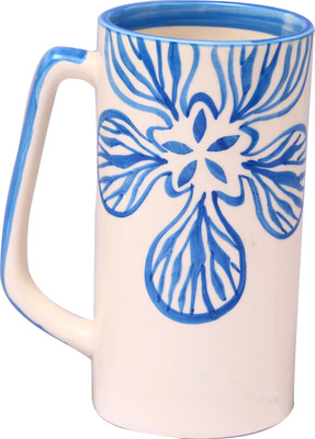 

caffeine Blue Fleur Ceramic Mug(500 ml), Beige;blue