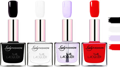 

Lady Fashion Extra Shine Extra Long Stay Chip Resistant Nail Polish Black,White,Top Coat,Red(Pack of 4)