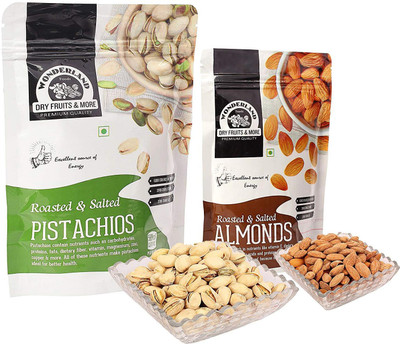

Wonderland California Almonds & Roasted Salted Pistachios Nuts Combo Pack of 2 (300g) Almonds, Pistachios(300 g, Pouch)