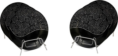 

Caffeine Handmade Black Doodle Print Round Plate Set(Pack of 6)