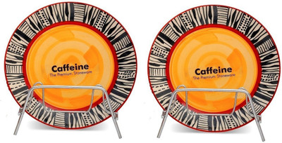 

Caffeine Handmade Monochrome Print Orange Plates (8 inches)( Set of 2) Plate Set(Pack of 2)