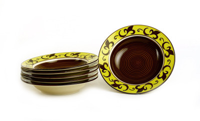 

Caffeine Handmade Round Soup Artistic Brown Pattern Plate Set(Pack of 6)