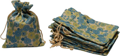 

Lifekrafts Linen Drawstring Bags, Pouches, Potlis|Size - 13 * 9.5 cms|Gifts Bags for Return Gifts Wedding,Festivals,Function,Showers|Add Charm to Your Gift Presenting| Blue Colour Flower Design | Pack Of 20| Potli(Multicolor)