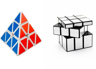 

SANJARY good quality high speed pyramid triangle and mirror cube silver stricerless (multi-colour)(2 Pieces)