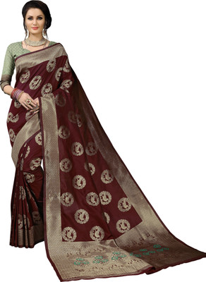 Aashvi Creation Solid, Animal Print Banarasi Jacquard, Cotton Silk, Art Silk, Kota Silk Saree(Maroon) Flipkart