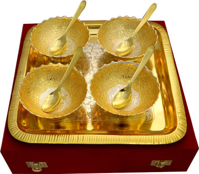 

Raj Laxmi GS 2 Tone Round Shape 4 Bowl & Tray with 4 Spoons Bowl Spoon Tray Serving Set(Pack of 9)