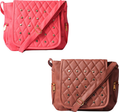 

Fillin Cart Women Casual, Evening/Party, Formal Pink, Brown PU Sling Bag, Brown;pink