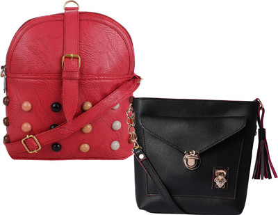 

Fillin Cart Women Casual, Evening/Party, Formal Red, Black PU Sling Bag, Black;red