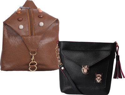 Fillin Cart Women Casual, Evening/Party, Formal Brown, Black PU Sling Bag, Black;brown