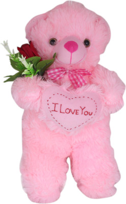 

Tickles Happy Pink Standing Teddy with Rose 35 cm - 35 cm(Pink)