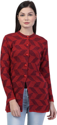 TAB91 Self Design Round Neck Casual Women Red Sweater