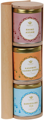 

GOODWYN SCROLL TEA BOX, VENEER WOOD TEA GIFT BOX (RHINO ASSAM, DARJEELING TEA, KASHMIRI KAHWA), 150 GRAMS - BEST DIWALI GIFT Black Tea Festive Gift Box(450 g)