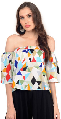 Flair Junkie Party Regular Sleeve Geometric Print Women Multicolor Top