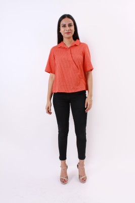 Amortela Casual Regular Sleeve Embroidered Women Orange Top