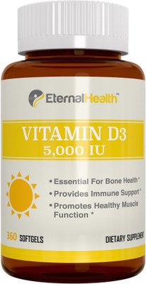 

EternalHealth Vitamin D3 5000 IU as Cholecalciferol, Provides Bone & Muscle Support(360 No)